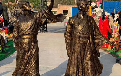 景區玻璃鋼仿銅古代詩人李白，杜甫雕塑