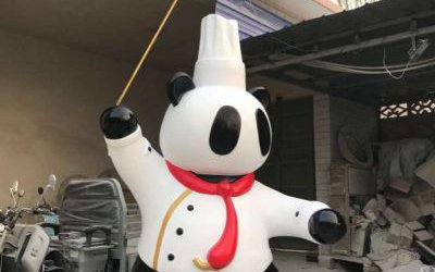 飯店玻璃鋼仿真卡通熊貓廚師雕塑