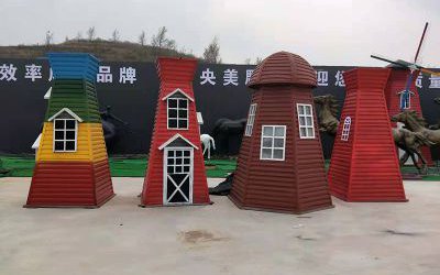 兒童游樂(lè)場(chǎng)彩三色玻璃鋼風(fēng)車(chē)雕塑
