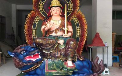 寺廟大型佛像景觀玻璃鋼彩繪文殊普賢雕塑