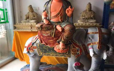 廟宇玻璃鋼彩繪坐著大像上文殊普賢雕塑