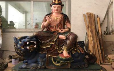 玻璃鋼彩繪廟宇菩薩佛像文殊普賢雕塑