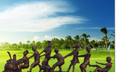 戶(hù)外公園小品玻璃鋼仿銅拔蘿卜兒童雕塑