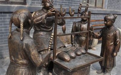 街邊吹糖人彩繪小品玻璃鋼仿銅雕塑