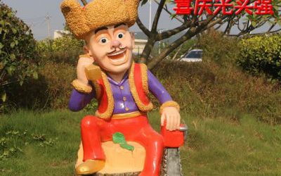 城市公園廣場擺放彩繪卡通玻璃鋼光頭強(qiáng)雕塑