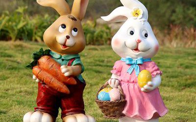 可愛家居擺件兩只玻璃鋼卡通兔子雕塑