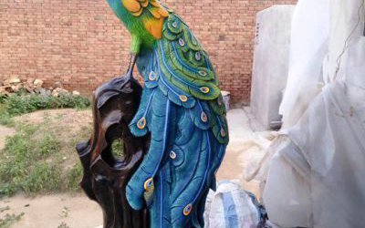 商場景區玻璃鋼彩繪仿真動物孔雀雕塑