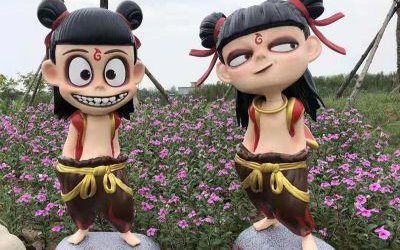 公園廣場玻璃鋼彩繪哪吒卡通動漫人物雕塑