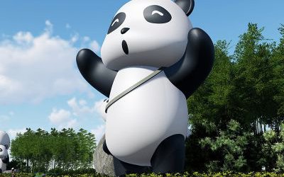 小區(qū)廣場花園擺放大型卡通彩繪玻璃鋼熊貓雕塑