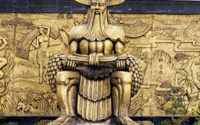 中國(guó)神話傳說(shuō)人物五榖神農(nóng)大帝玻璃鋼仿銅雕塑